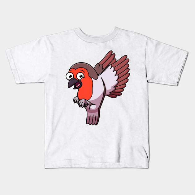 Happy Flying Robin Bird Cartoon Kids T-Shirt by TheMaskedTooner